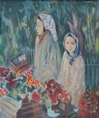 FLOWER SELLERS, ST STEPHEN'S GREEN by George Campbell RHA RUA at Ross's Online Art Auctions