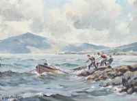 PULLING IN THE NETS, CUSHENDALL by Charles McAuley at Ross's Online Art Auctions
