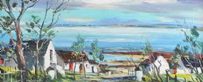 FARM BUILDINGS BY THE LOUGH by Kenneth Webb RUA at Ross's Online Art Auctions