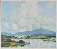 COTTAGES BY THE SHORELINE, CONNEMARA by Paul Henry RHA at Ross's Online Art Auctions