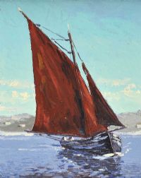 GALWAY HOOKER SAILING OFF KINVARA by Ivan Sutton at Ross's Online Art Auctions