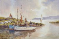 FISHING BOATS IN THE MORNING SUN NEAR CUSHENDUN by Martin Hasson at Ross's Online Art Auctions