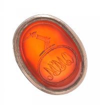 CARNELIAN SEAL SET IN 9CT ROSE GOLD BROOCH at Ross's Online Art Auctions