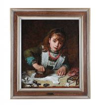 OIL PANTING 'YOUNG GIRL IRONING' at Ross's Online Art Auctions