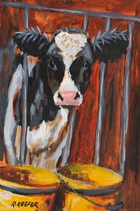 COW WITH YELLOW BUCKETS by Ronald Keefer at Ross's Online Art Auctions