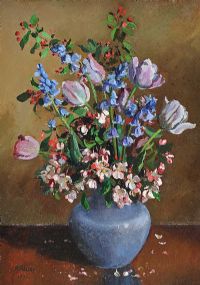 FLOWERS IN A BLUE VASE by Anne Primrose Jury HRUA at Ross's Online Art Auctions