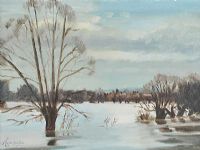 A FLOODED RIVER by Wilfred Haughton RUA at Ross's Online Art Auctions