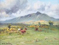 CATTLE GRAZING, TIEVEBULLIAGH by Charles McAuley at Ross's Online Art Auctions