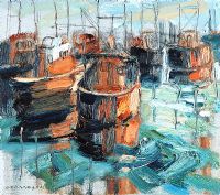 BOATS AT PORTAVOGIE by Colin Davidson RUA at Ross's Online Art Auctions