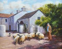 LETTING OUT THE SHEEP by Noel Shaw at Ross's Online Art Auctions
