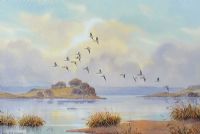 GEESE IN FLIGHT by Hamilton Sloan at Ross's Online Art Auctions
