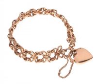9CT ROSE GOLD BOW-LINK BRACELET WITH HEART-SHAPED CLASP at Ross's Online Art Auctions