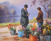 FLOWER SELLER BY THE RIVER LAGAN by Donal McNaughton at Ross's Online Art Auctions