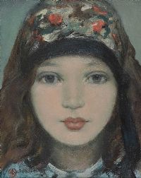 GIRL IN THE COLOURED SCARF by Ken Hamilton at Ross's Online Art Auctions