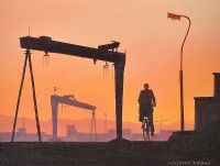 HARLAND & WOLFF AT DUSK by Gregory Moore at Ross's Online Art Auctions