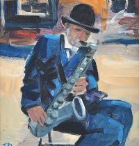 SAXOPHONE PLAYER by Irish School at Ross's Online Art Auctions