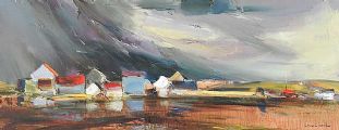 DARK SKIES OVER FARM BUILDINGS by Kenneth Webb RUA at Ross's Online Art Auctions
