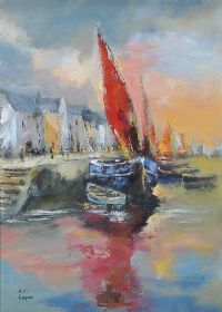 BOATS BY THE QUAY, GALWAY by Niall Campion at Ross's Online Art Auctions