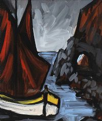 YELLOW BOAT BY THE BLACK ARCH by Irish School at Ross's Online Art Auctions