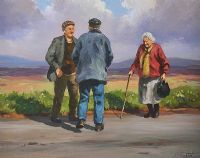 A CHAT BY THE ROADS IN THE GLENS by Donal McNaughton at Ross's Online Art Auctions