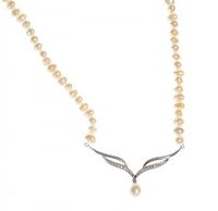 9CT WHITE GOLD DIAMOND-SET CULTURED PEARL DROP NECKLACE at Ross's Online Art Auctions