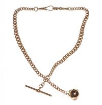 9CT ROSE GOLD ALBERT CHAIN WITH T-BAR AND GOLD-PLATED MASONIC ORB CHARM at Ross's Online Art Auctions