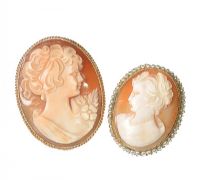 TWO OVAL CAMEO BROOCHES; ONE 9CT GOLD at Ross's Online Art Auctions