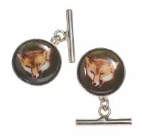 STERLING SILVER ENAMEL HUNTING CUFFLINKS at Ross's Online Art Auctions
