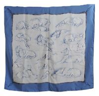 HERMES BLUE SILK SCARF WITH DOG MOTIF at Ross's Online Art Auctions