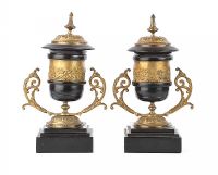 PAIR OF VICTORIAN BRASS AND MARBLE CLOCK URNS at Ross's Online Art Auctions