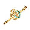 ANTIQUE 18CT GOLD LOVER'S KNOT TURQUOISE & SEED PEARL BROOCH at Ross's Online Art Auctions