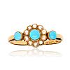 18CT GOLD TURQUOISE & SEED PEARL RING at Ross's Online Art Auctions