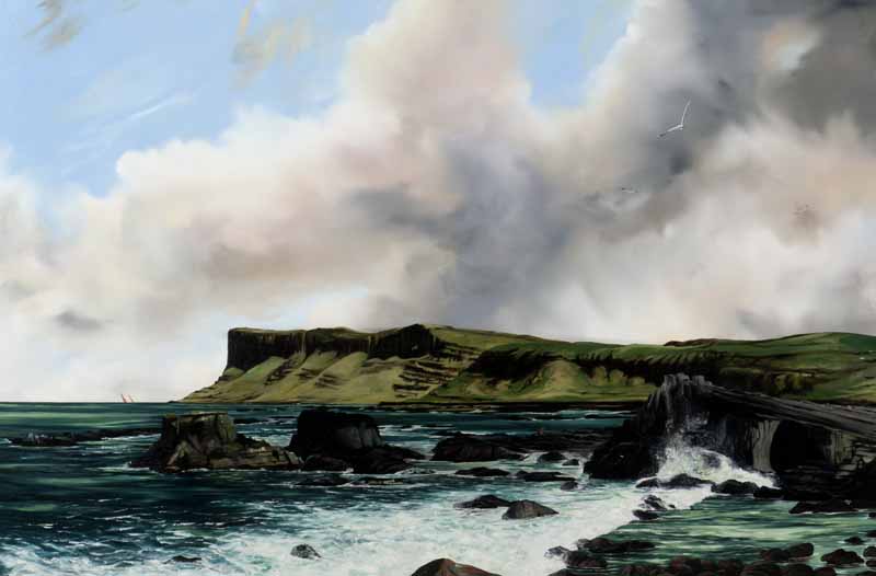 FISHING AT FAIRHEAD, BALLYCASTLE by Mark McMeekin at Ross's Online Art Auctions