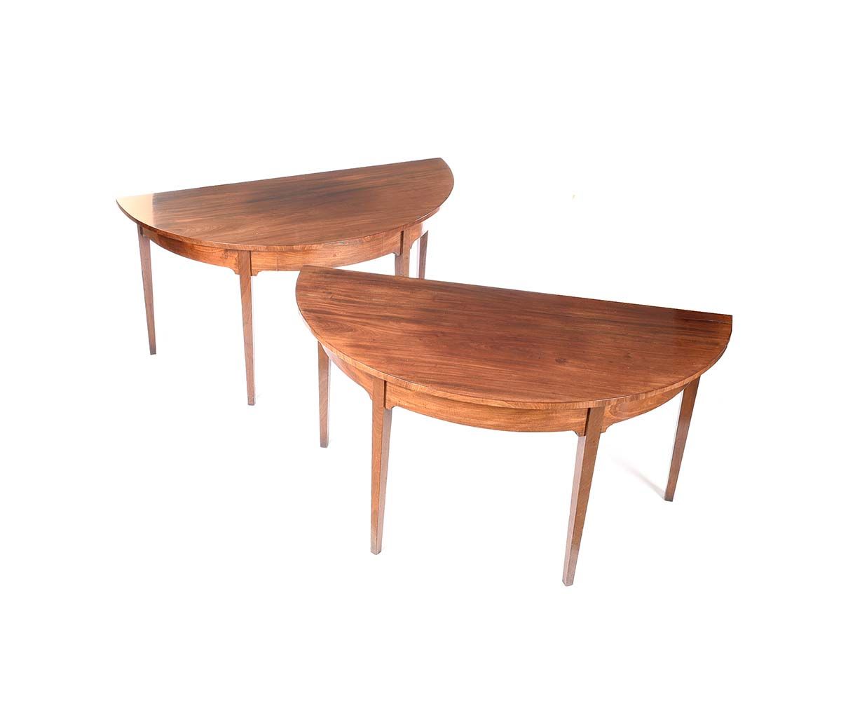 PAIR OF GEORGIAN MAHOGANY DEMI LUNE CONSOLE TABLES. at Ross's Online Art Auctions