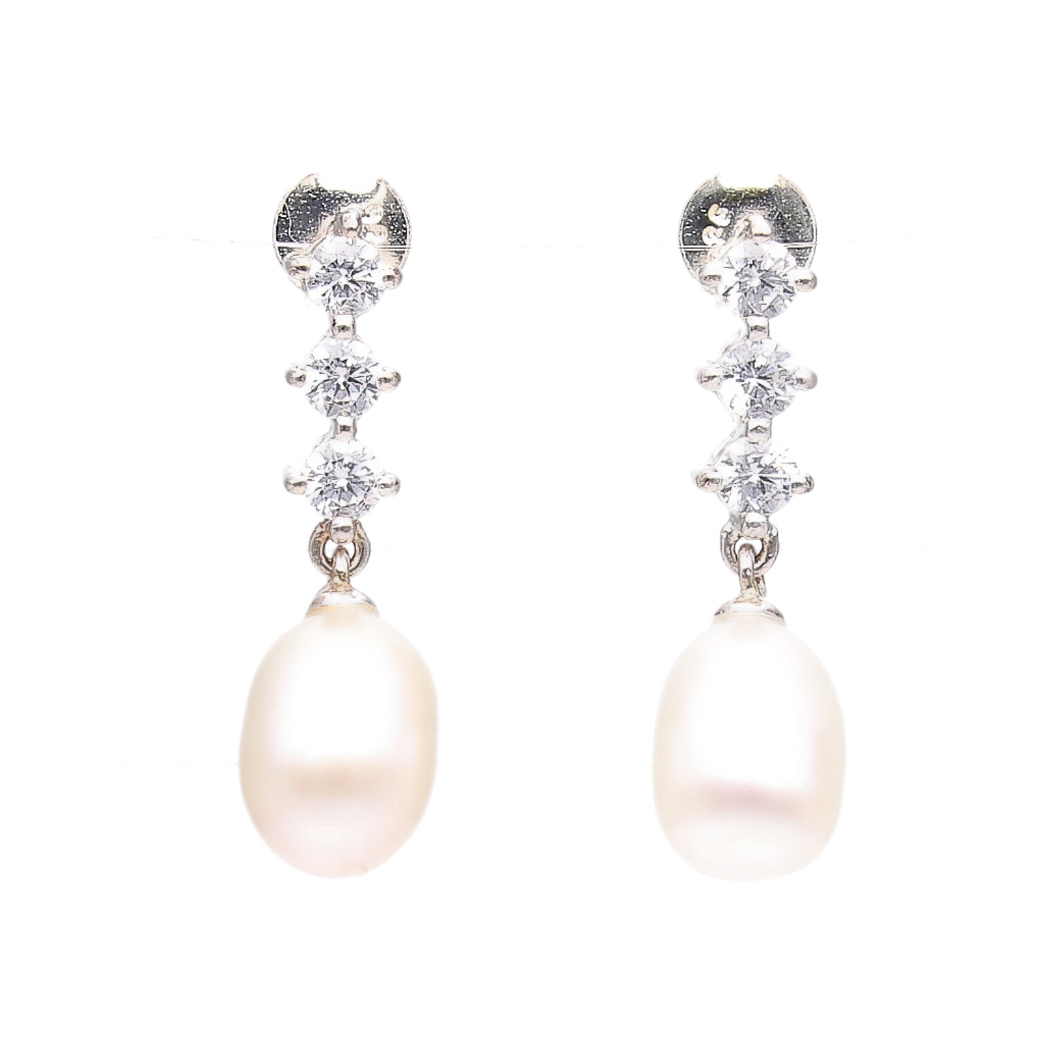 STERLING SILVER FRESH WATER PEARL & CUBIC ZIRCONIA EARRINGS at Ross's Online Art Auctions