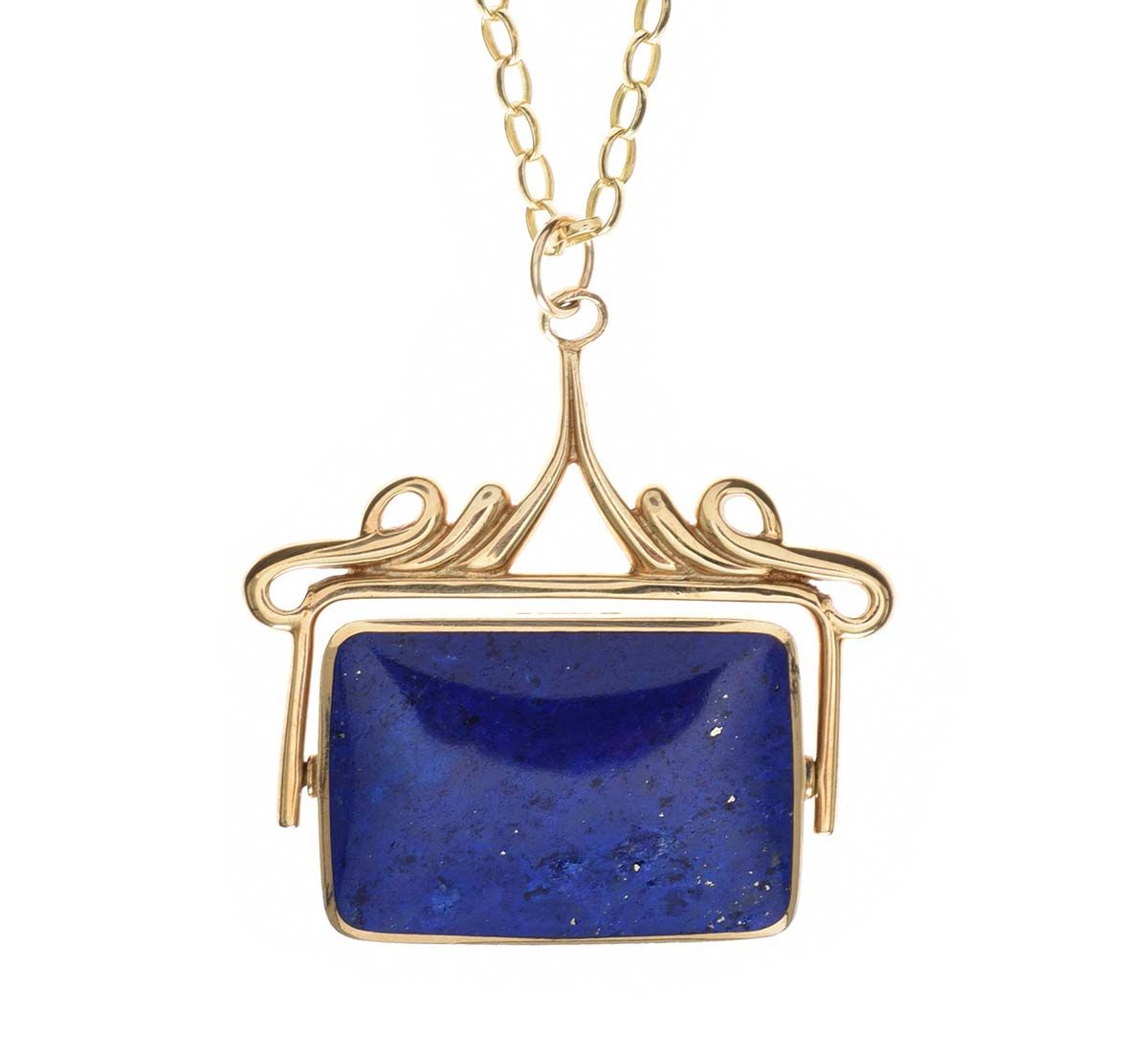 9CT GOLD LAPIS LAZULI AND AGATE SWIVEL FOB ON 9CT GOLD CHAIN at Ross's Online Art Auctions