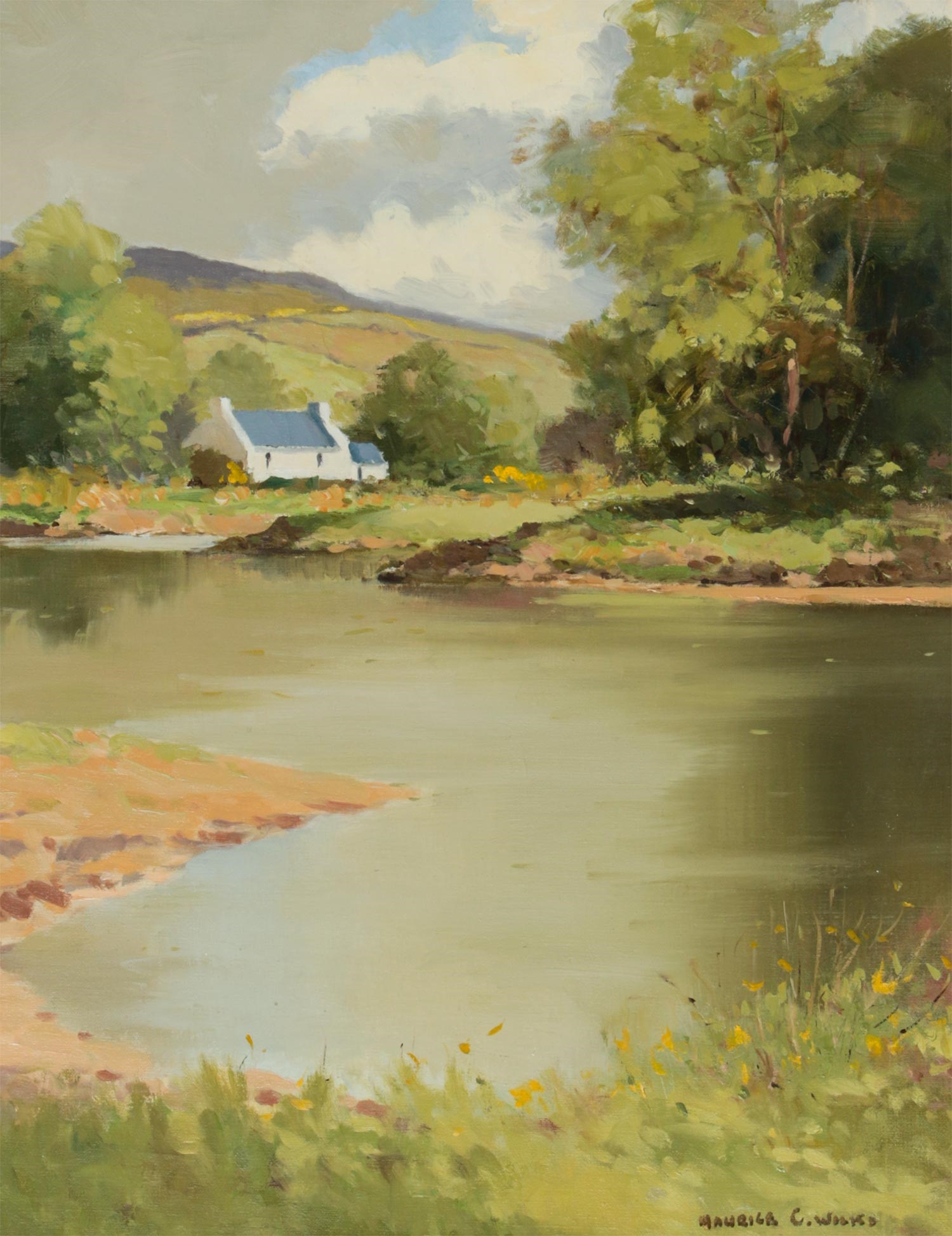 COTTAGE BY THE RIVER DUN by Maurice Canning  Wilks ARHA RUA at Ross's Online Art Auctions