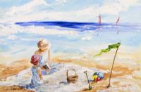 READING ON THE BEACH by Lorna Millar at Ross's Online Art Auctions