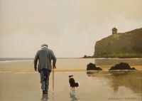 STROLL ON DOWNHILL BEACH by Gregory Moore at Ross's Online Art Auctions