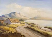 THATCHED COTTAGE, DONEGAL by Denis Thornton at Ross's Online Art Auctions