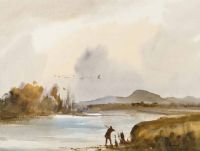 MALLARDS OVER STRANGFORD by Ray Elwood at Ross's Online Art Auctions