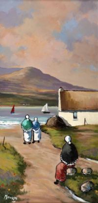 COTTAGE AND SHAWLIES, DONEGAL by Desmond Monroe at Ross's Online Art Auctions