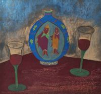STILL LIFE, VASE AND TWO WINE GLASSES by Rhonda Paisley at Ross's Online Art Auctions