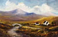 COTTAGES & STONE BRIDGE, IRELAND by Michael Maguire at Ross's Online Art Auctions