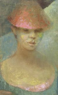 GIRL IN A PINK HAT by Tom Hutchens at Ross's Online Art Auctions