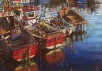 RED BOATS by Dave West at Ross's Online Art Auctions