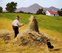 TOSSING HAY NEAR THE MOURNES by Gregory Moore at Ross's Online Art Auctions