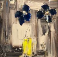 BLUE FLOWERS IN A YELLOW VASE by Colin Flack at Ross's Online Art Auctions