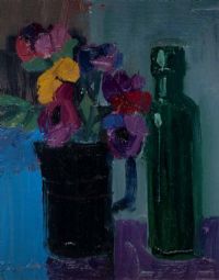 FLOWERS & GREEN BOTTLE by Brian Ballard RUA at Ross's Online Art Auctions