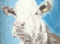 COW'S HEAD ON BLUE by Con Campbell at Ross's Online Art Auctions